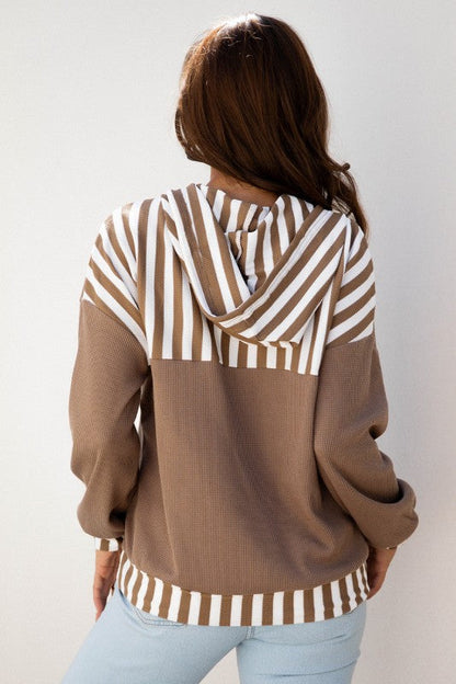 Stripe Patchwork Waffle Knit Buttoned Hoodie Shop Style & More | Fresh Looks, Everyday Deals & Free Shipping