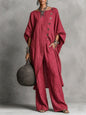Women's Drop Shoulder Three-Quarter Sleeve Irregular Shirt & Pants Set FitiqueFit