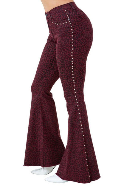 Leopard Studded Bell Bottom Pant Kacee Lillie Boutique