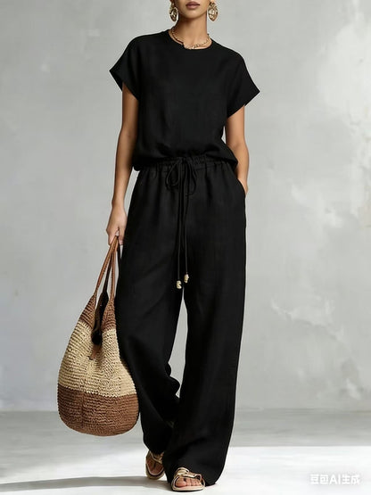 Women's Zip-Up Crew-Neck Top & Wide-Leg Pants Set FitiqueFit