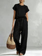 Women's Zip-Up Crew-Neck Top & Wide-Leg Pants Set FitiqueFit