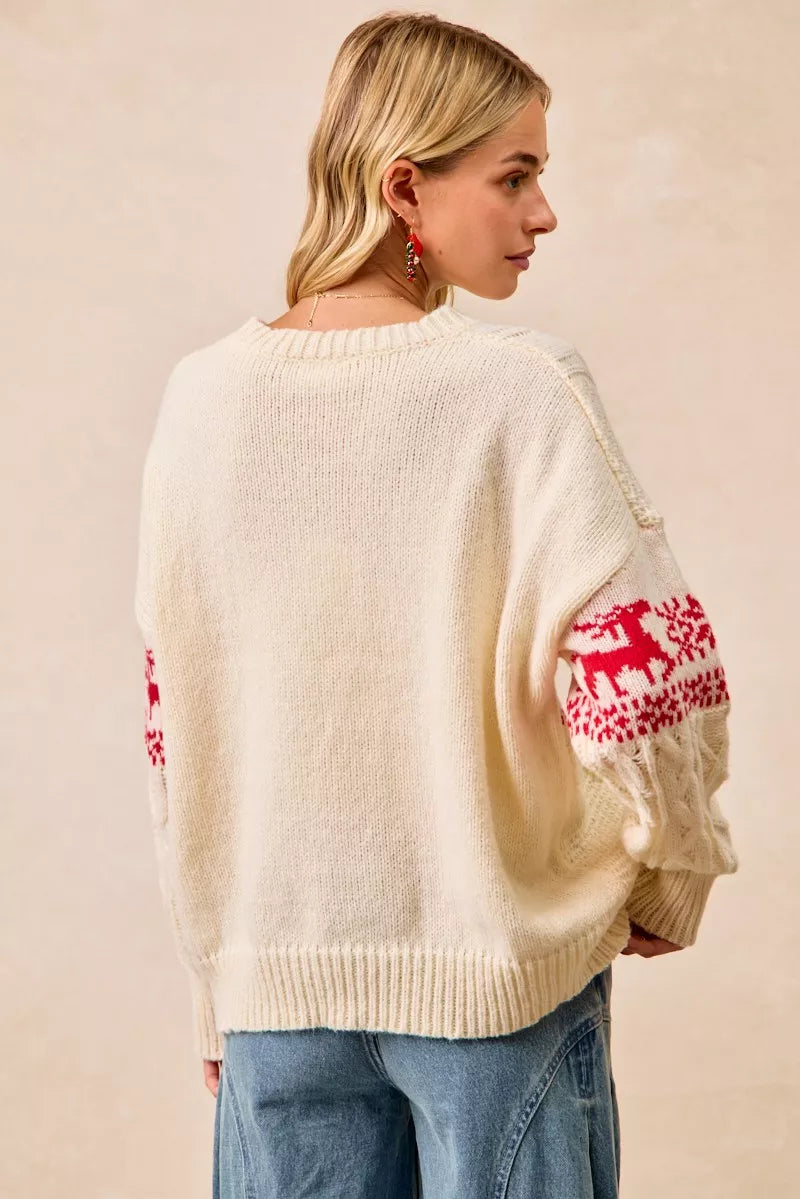 BiBi Christmas Theme Patterned Cable Knit Sweater FitiqueFit