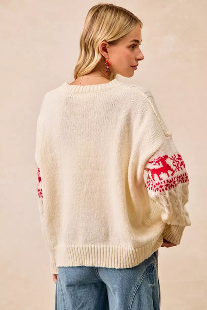 BiBi Christmas Theme Patterned Cable Knit Sweater FitiqueFit