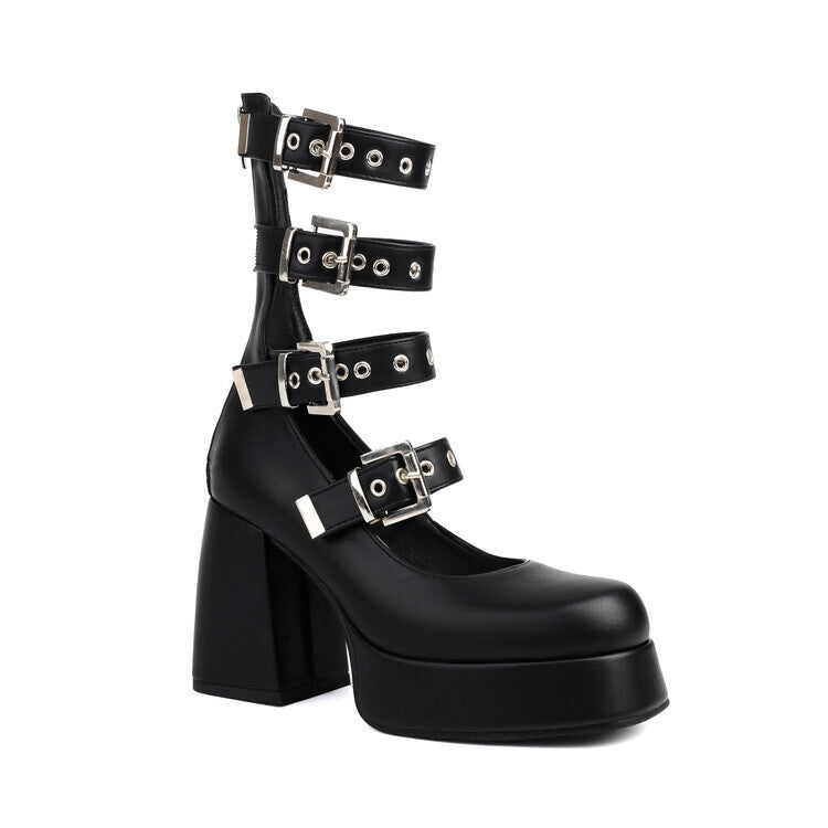 Sweet Cool Chunky Heel High Heel Leather Shoes See size chart under “more details” The Fashion Celestial
