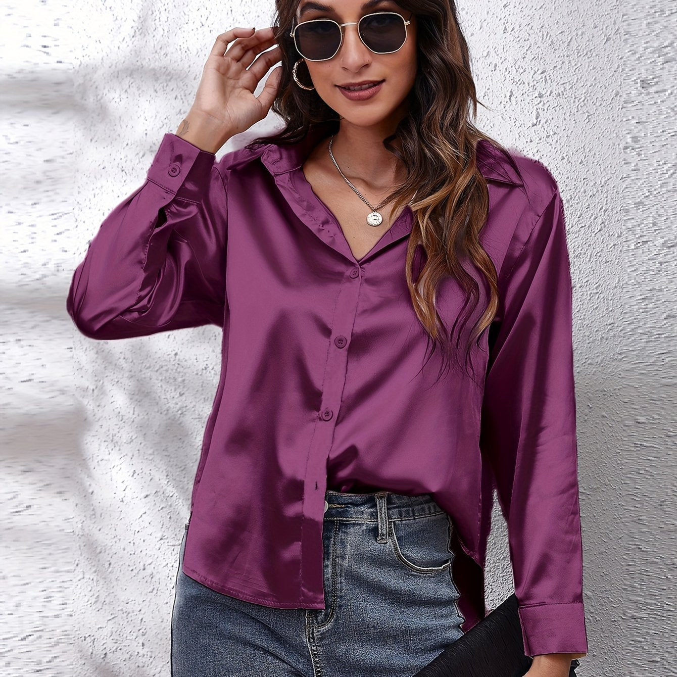 Hot Style In-Kind Shooting Satin Shirt Women'S Satin Imitation Long-Sleeved Shirt New European And American Cross-Border Women'S Clothing NovaCart