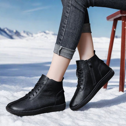 Women’s Genuine Leather Soft-Soled Flat Ankle Boots FitiqueFit