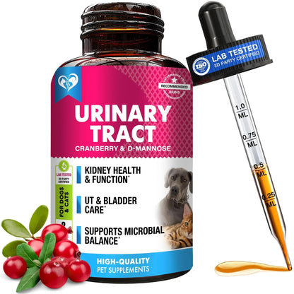 Premium Cranberry Urinary Support Drops for Cats and Dogs - Natural Bladder Health Supplement