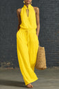 Women's Cotton Linen Sleeveless Top & Wide-Leg Pants Two-Piece Set FitiqueFit