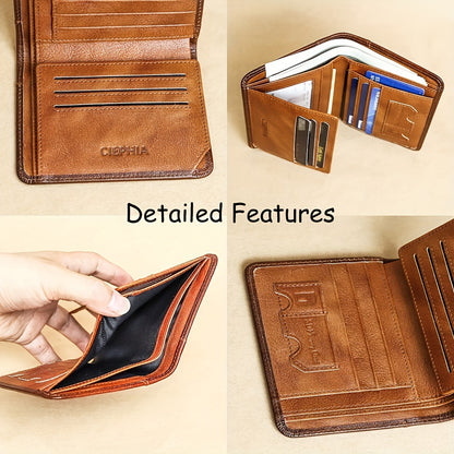 Genuine Leather Men's Wallet/Ultra-Thin Top-Grain Cowhide/Compact Multi-Function ID Credit Card Holder/RFID Blocking/Blessing Card Set/Christmas Valentine's Day Father's Day Gift NovaCart