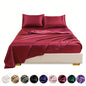 4pcs Satin Bed Sheet Four-Piece Set Includes One Fitted Sheet, One Flat Sheet, And Two Pillowcases. Pillowcases Do Not Include Inserts. Solid Colors Showcase Simple Elegance. The Simple Style Is Classic And Timeless. Polyeste NovaCart