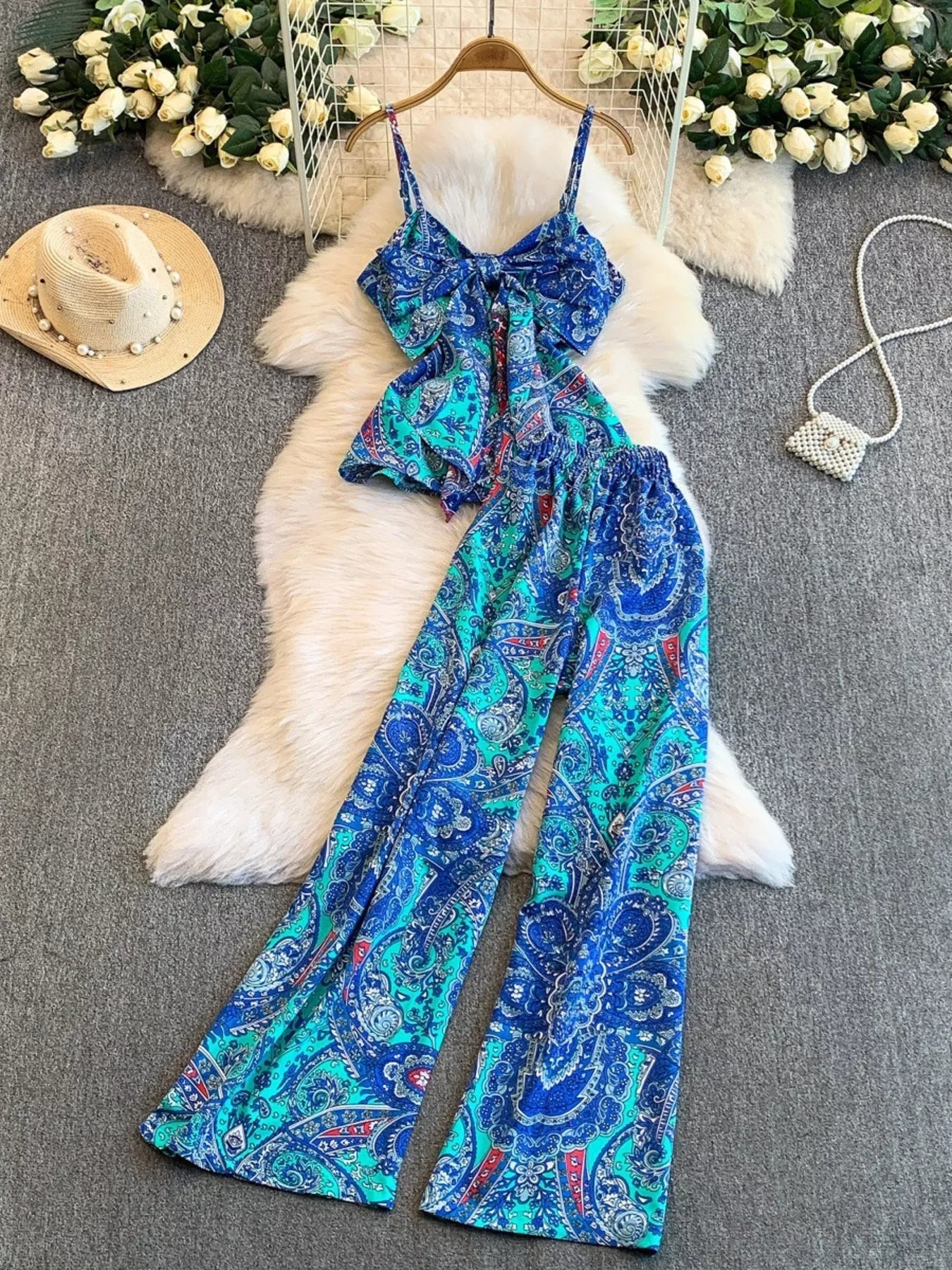 Printed Cami and Wide Leg Pants Set New Era Fashion LLc