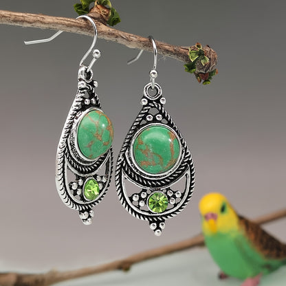 [Vintage Boho Earrings] Green Aventurine Vintage Boho Dangling Earrings | Alloy, English Style, Stainless Steel Ear Needle, for Daily Wear, Office, Street, Party, Vacation, Gift NovaCart