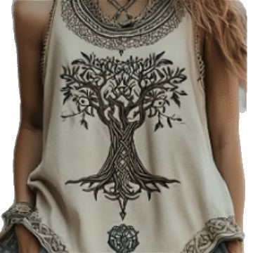 Women's Digital Print Pleated Crew-Neck Tank Top – Plus Size FitiqueFit