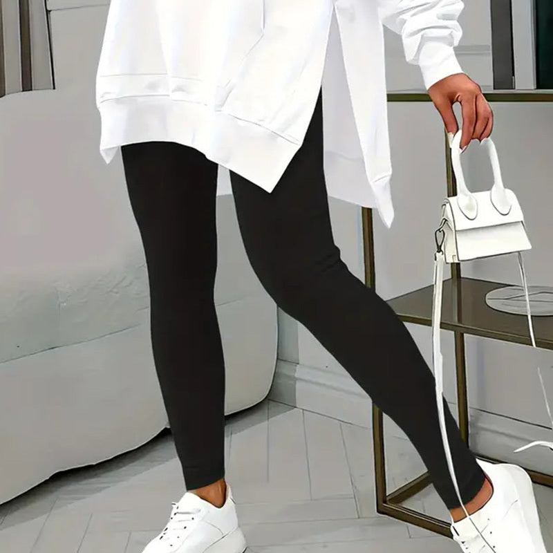 Casual 2-Piece Set Solid Color Leggings & Letter Print Hooded Sweatshirt FitiqueFit