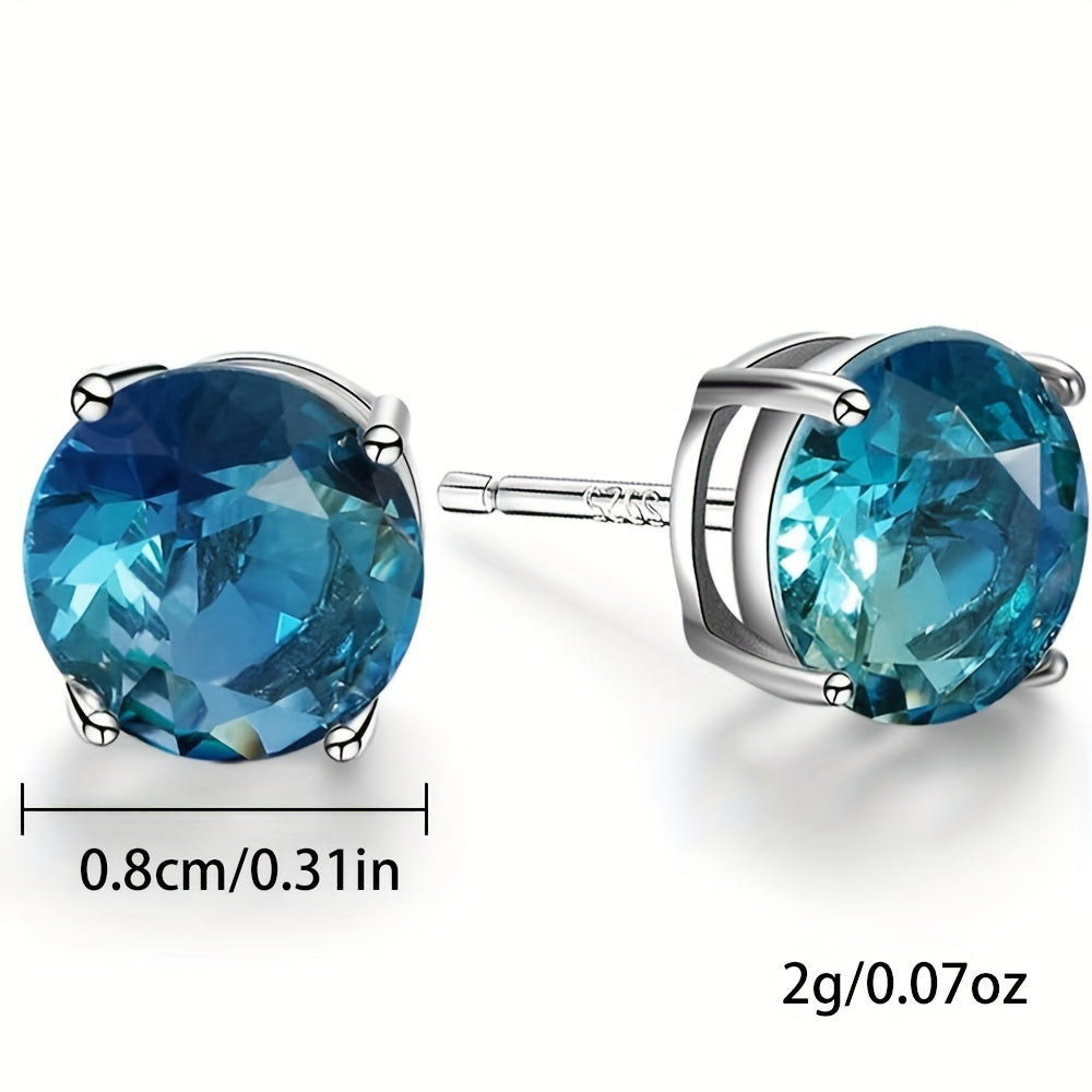 Sterling Silver Earrings, 925 Earrings, Color Earrings, Multi-Color Anti-Allergy, 678 Mm Round Single Gem Earrings, Suitable for Women And NovaCart