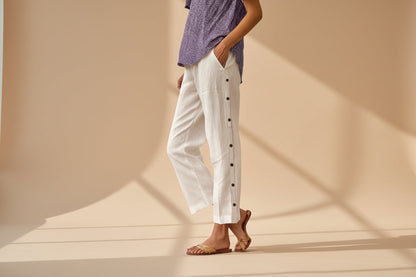 Cropped Pants With Decorative Buttons Along the Side Seams FitiqueFit