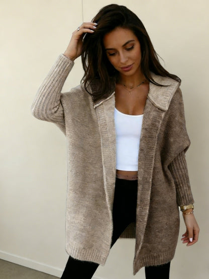 Women’s Color Block Hooded Knitted Cardigan – Plus Size Mid-Length Sweater Coat FitiqueFit