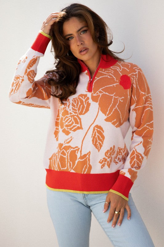 Floral Half Zip Collared Pullover Sweater Shop Style & More | Fresh Looks, Everyday Deals & Free Shipping
