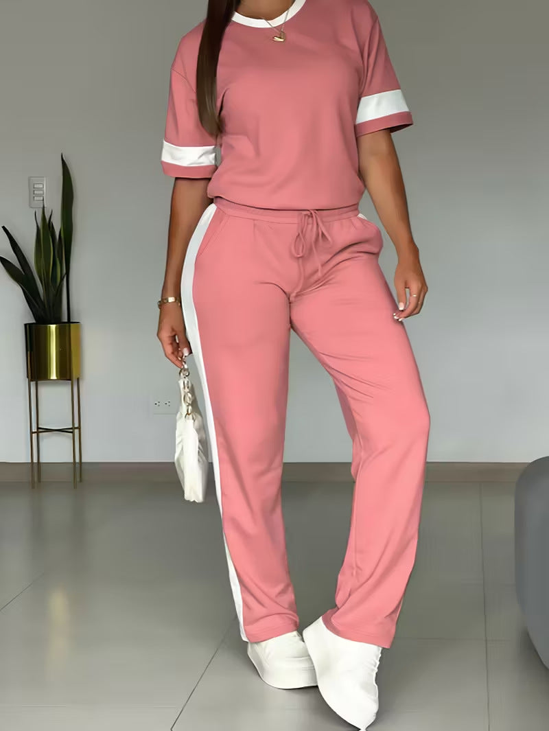 Women's Color-Block Contrast 2-Piece Outfit – Top & Pants Set FitiqueFit