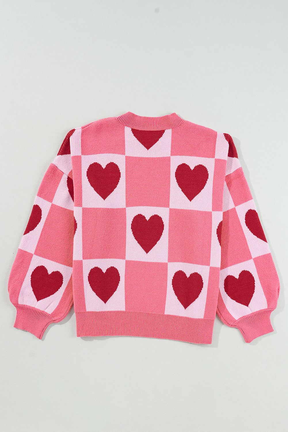 Pink Plus Size Love Heart Block Mock Neck Lantern Sleeve Valentine Sweater Garden Naked Curves