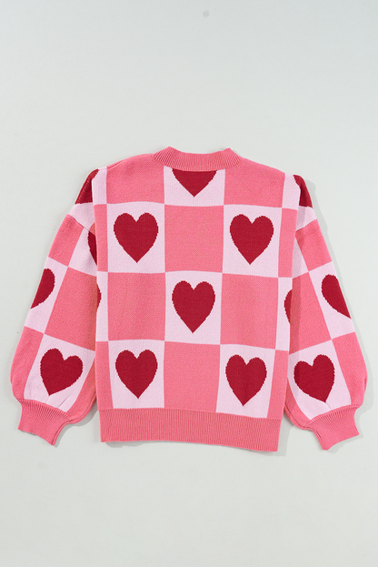 Pink Plus Size Love Heart Block Mock Neck Lantern Sleeve Valentine Sweater Garden Naked Curves
