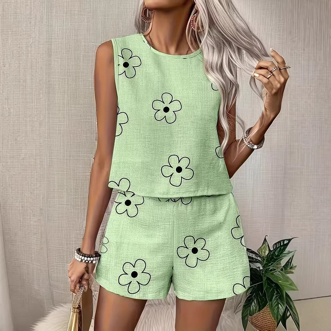 Women's Floral Print Tank Top & Shorts Two-Piece Set – Summer FitiqueFit