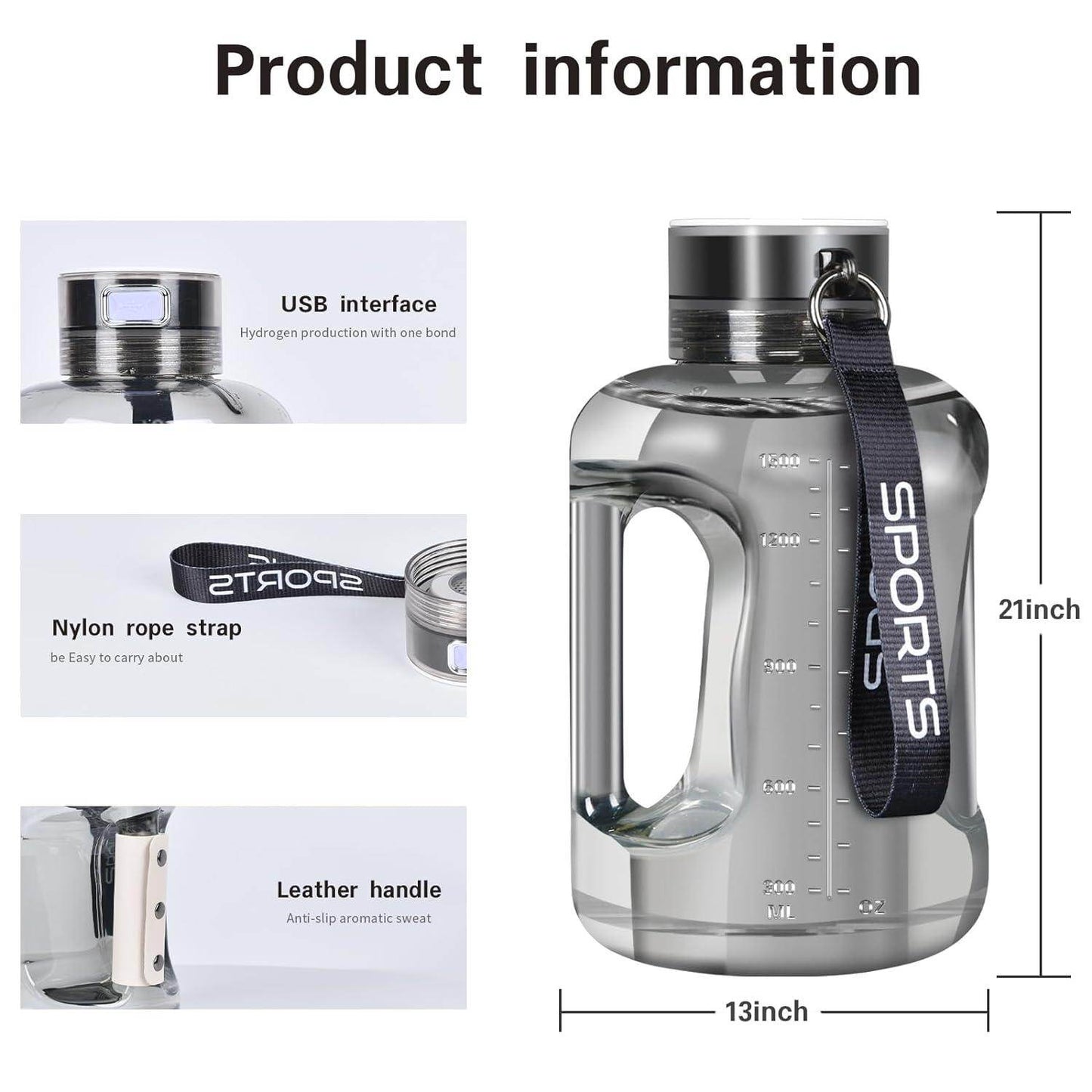 Portable Hydrogen Water Bottle 1.5L Rich Molecular SmartPursue™