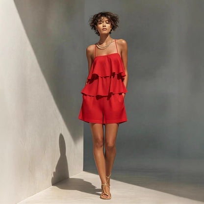 Women's Multi-Layer Ruffle Camisole & Shorts Set FitiqueFit