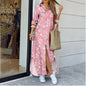 Women's Lapel-Collar Long Shirt Dress – Floral Print Midi Relaxed Fit FitiqueFit