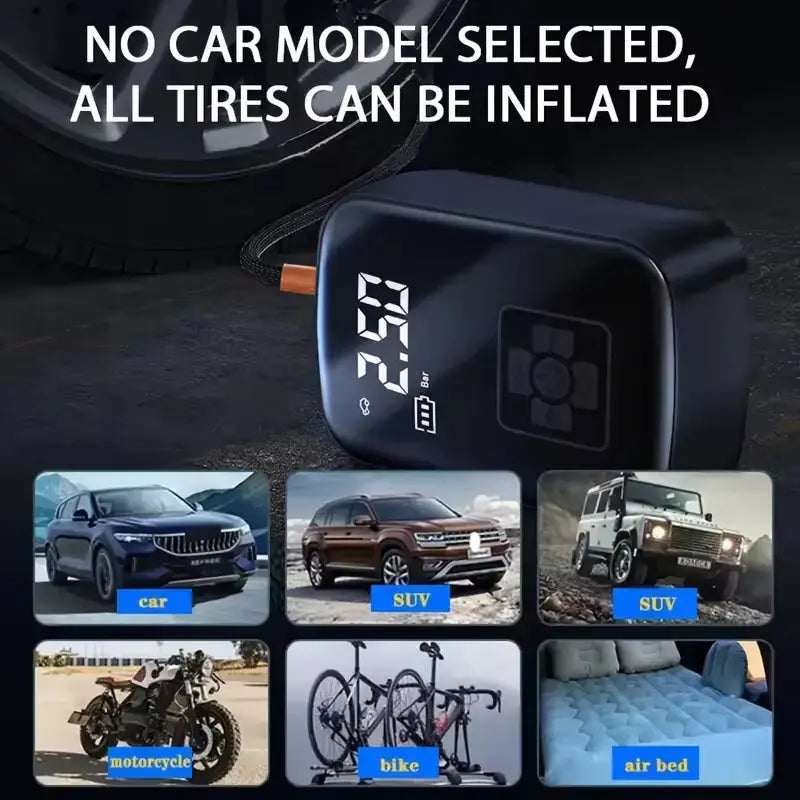 Powerful Wireless Car Air Compressor - Ultimate Electric Tire Inflator for Motorcycles, Bicycles, and More!