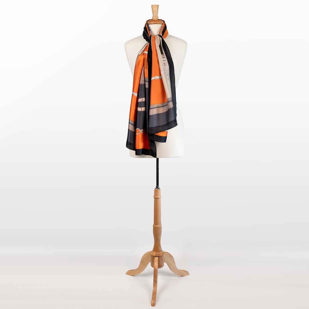 Celine - Stylized Equestrian Scarf in Tangerine and Deep Blue Urban-Equestrian