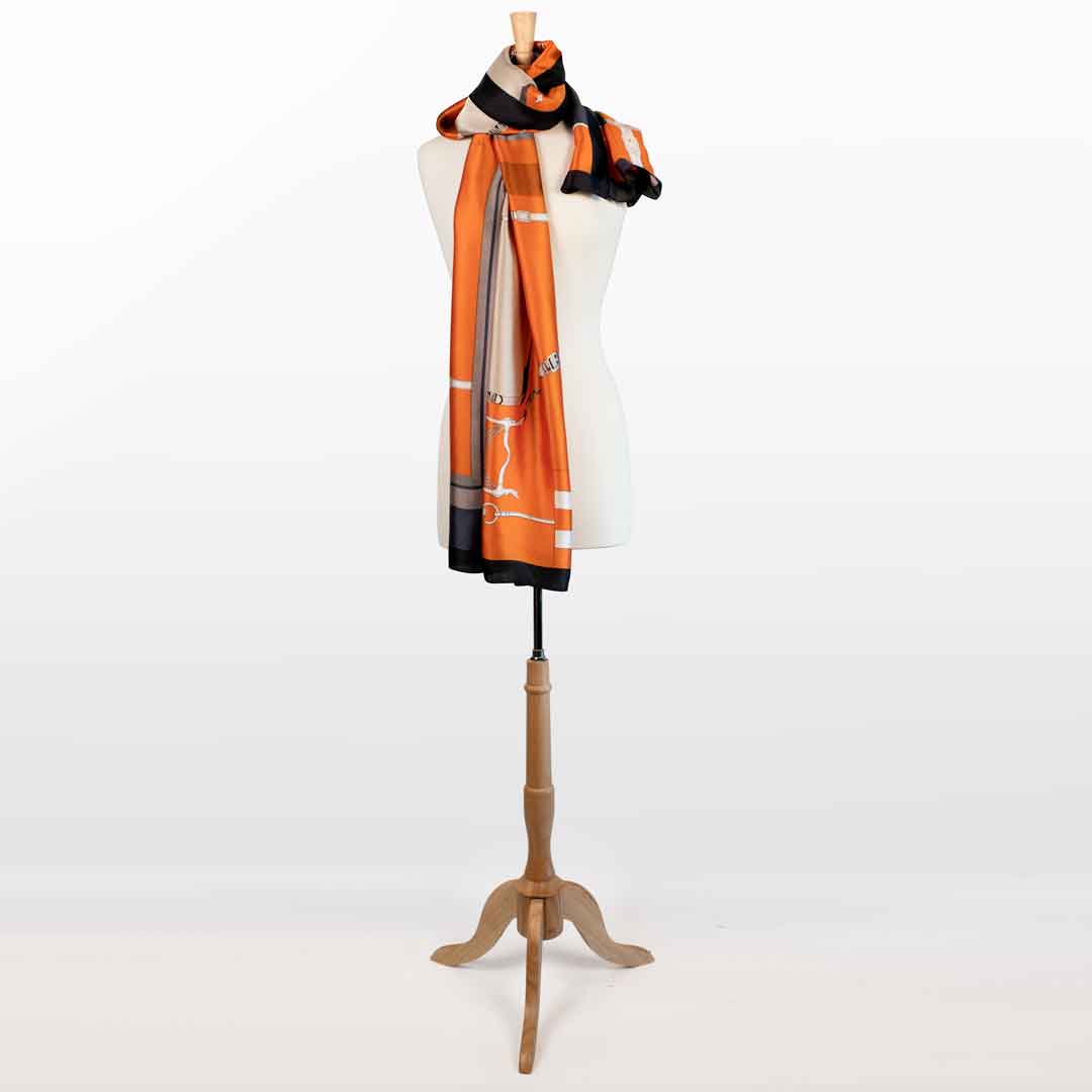 Celine - Stylized Equestrian Scarf in Tangerine and Deep Blue Urban-Equestrian