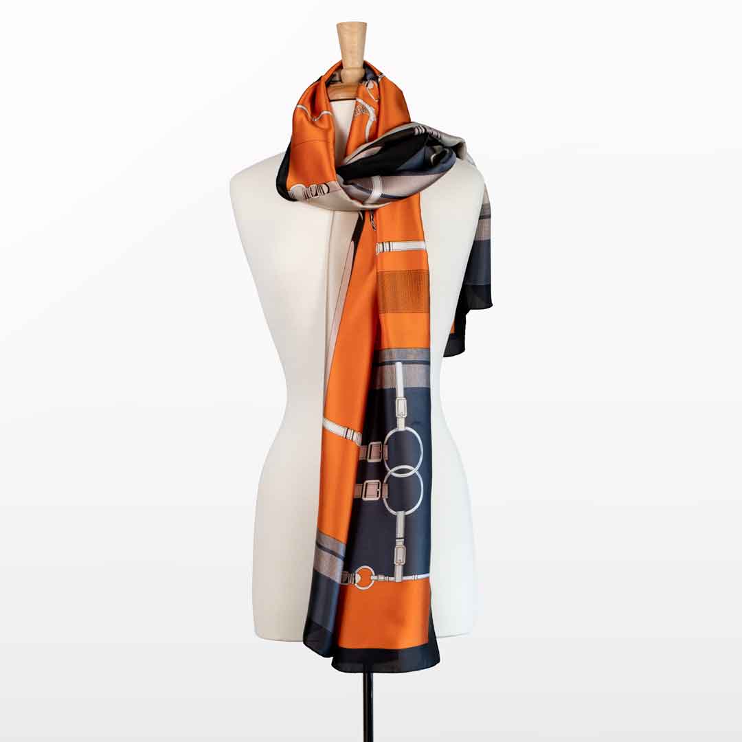 Celine - Stylized Equestrian Scarf in Tangerine and Deep Blue Urban-Equestrian