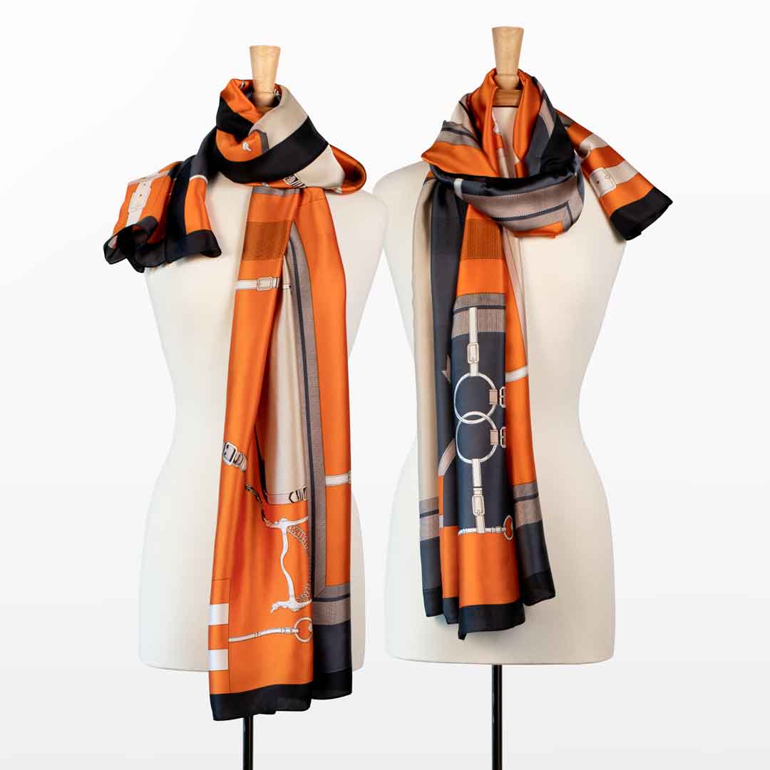 Celine - Stylized Equestrian Scarf in Tangerine and Deep Blue Urban-Equestrian