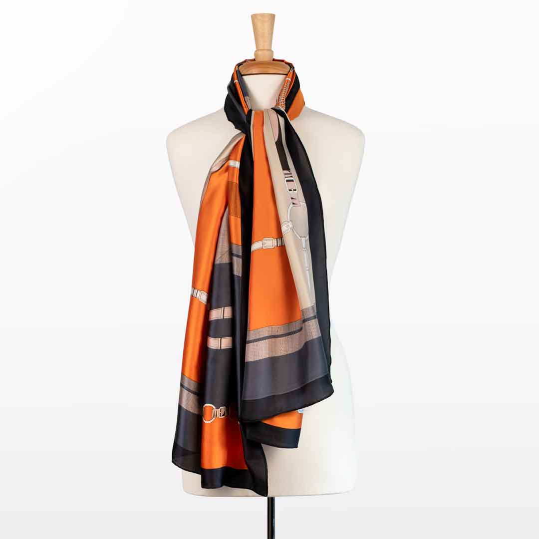 Celine - Stylized Equestrian Scarf in Tangerine and Deep Blue Urban-Equestrian