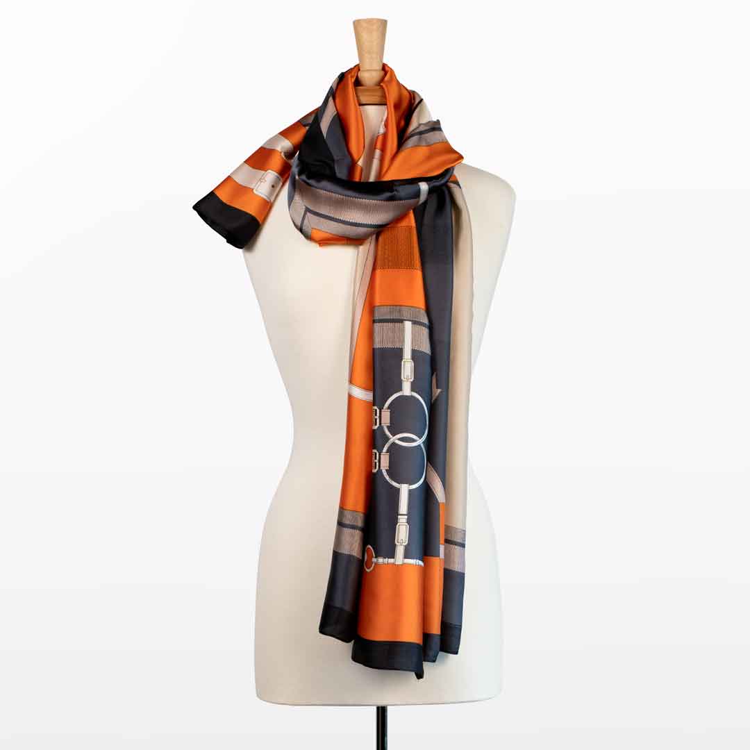 Celine - Stylized Equestrian Scarf in Tangerine and Deep Blue Urban-Equestrian