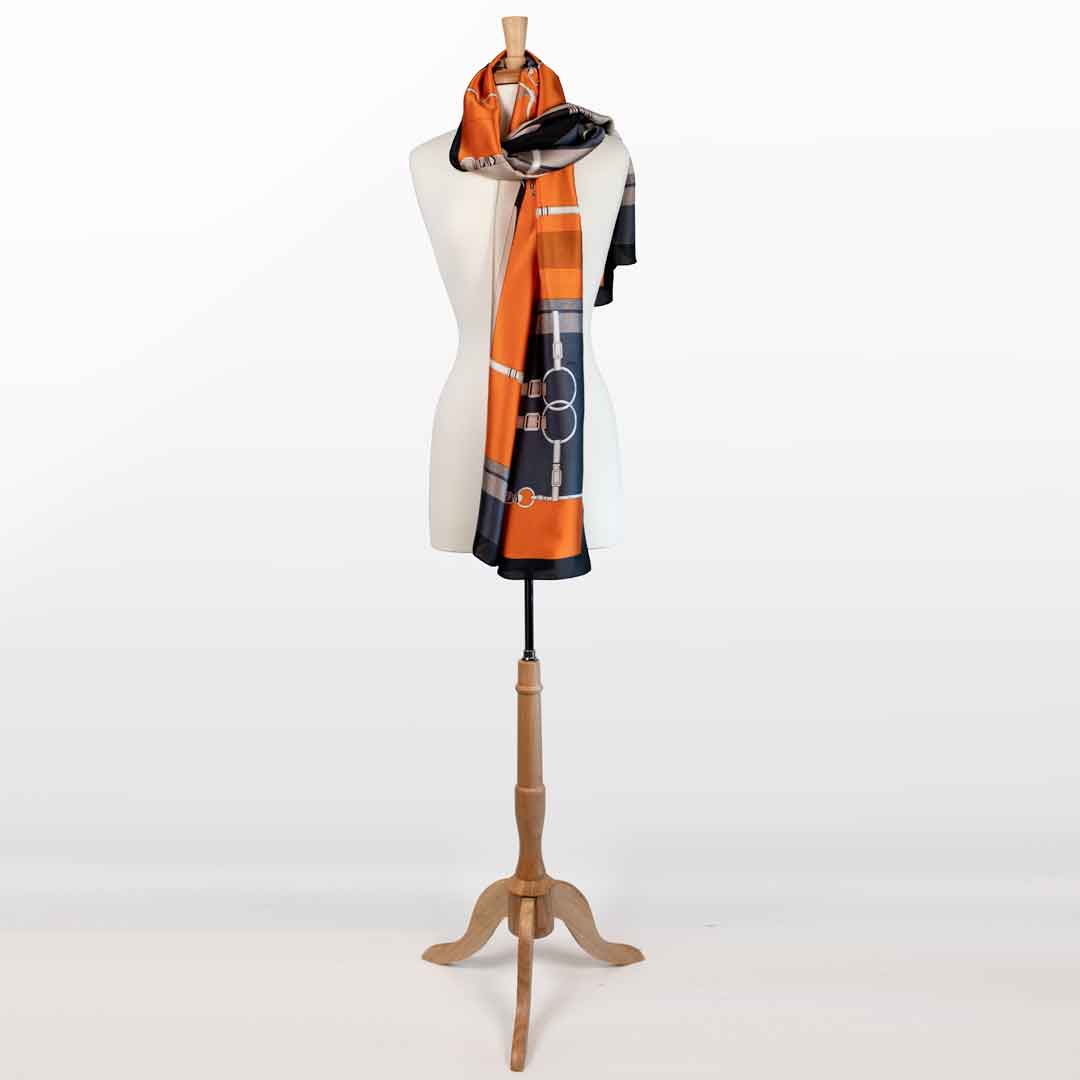 Celine - Stylized Equestrian Scarf in Tangerine and Deep Blue Urban-Equestrian