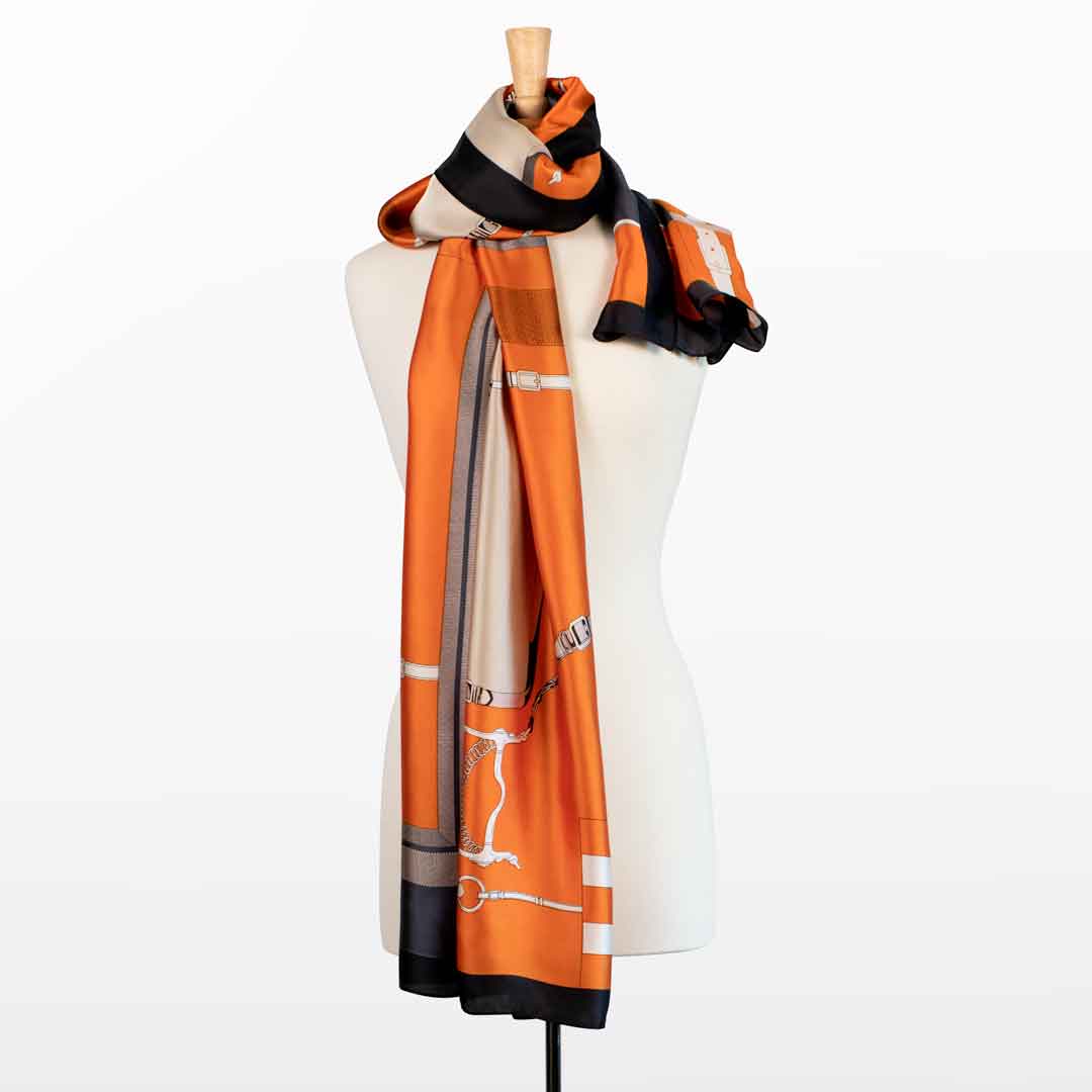 Celine - Stylized Equestrian Scarf in Tangerine and Deep Blue Urban-Equestrian