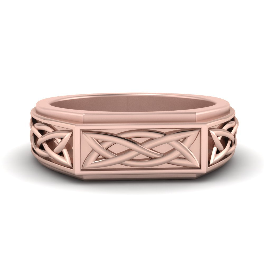 Celtic Engraved Mens Gold Ring Fascinating Diamonds