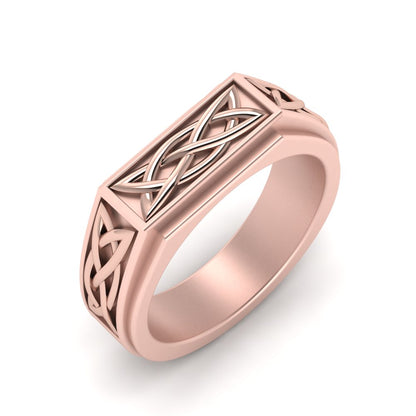 Celtic Engraved Mens Gold Ring Fascinating Diamonds