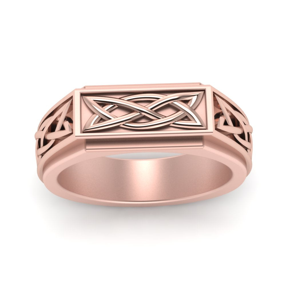 Celtic Engraved Mens Gold Ring Fascinating Diamonds