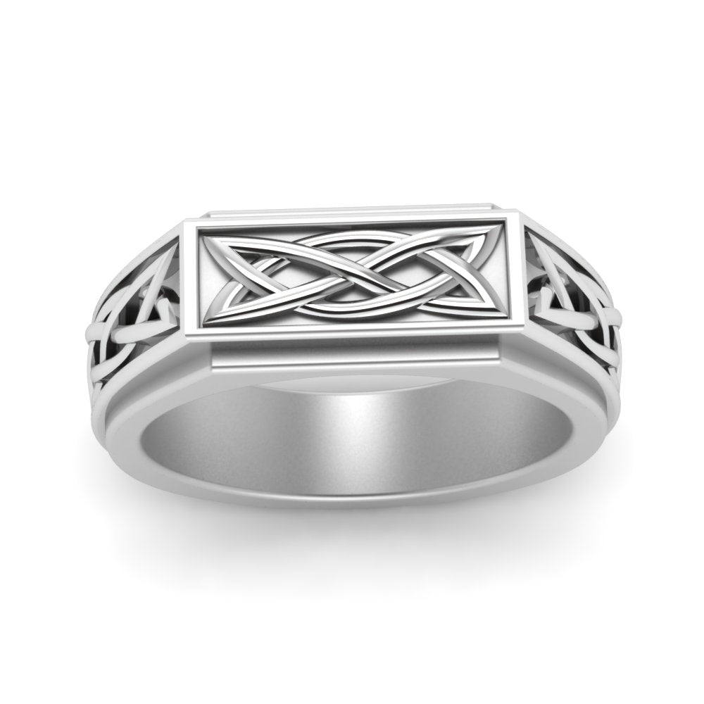 Celtic Engraved Mens Gold Ring Fascinating Diamonds
