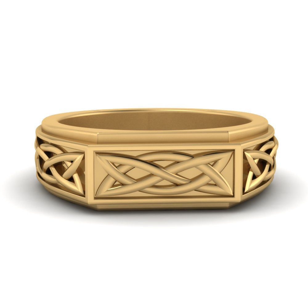 Celtic Engraved Mens Gold Ring Fascinating Diamonds