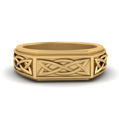 Celtic Engraved Mens Gold Ring Fascinating Diamonds