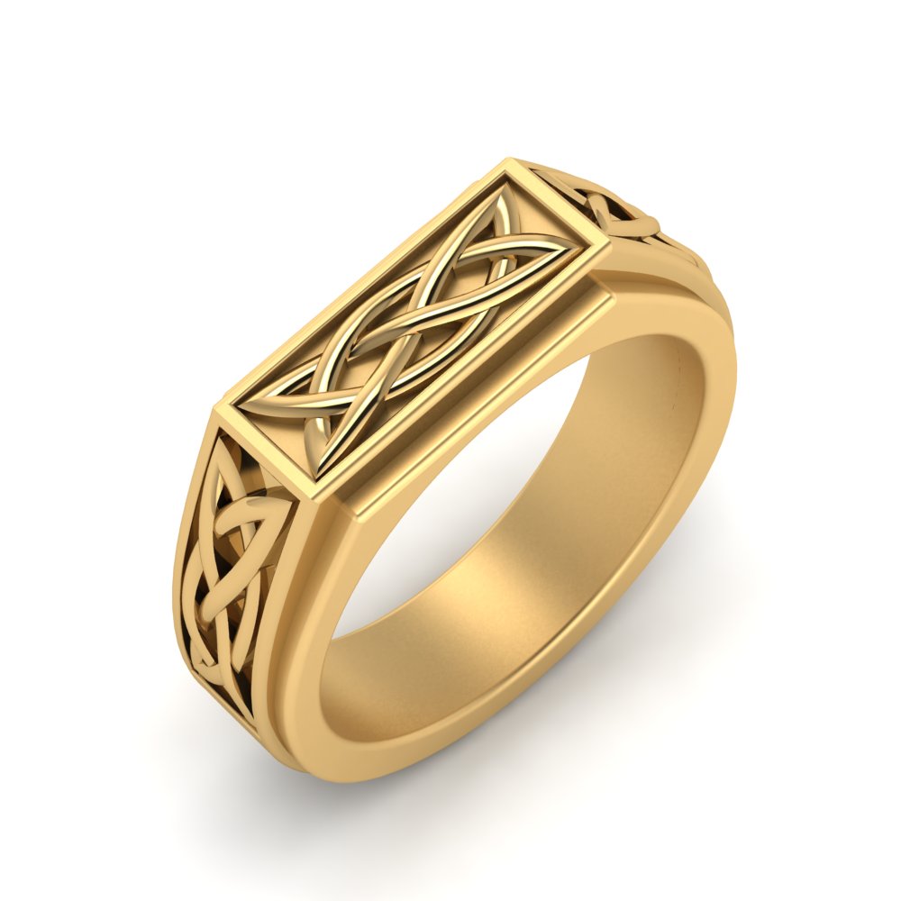 Celtic Engraved Mens Gold Ring Fascinating Diamonds