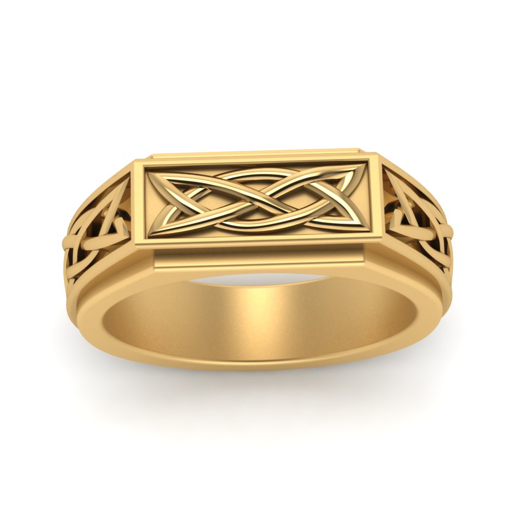 Celtic Engraved Mens Gold Ring Fascinating Diamonds