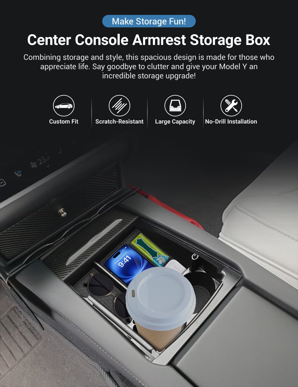 Center Console Armrest Storage Box for Tesla Model S/X Tesery Official Store