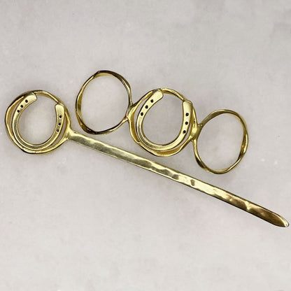 Handcast Horseshoe and 14k Gold on Brass Center Ring Bun Cover Hair Pin Urban-Equestrian