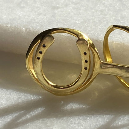 Handcast Horseshoe and 14k Gold on Brass Center Ring Bun Cover Hair Pin Urban-Equestrian
