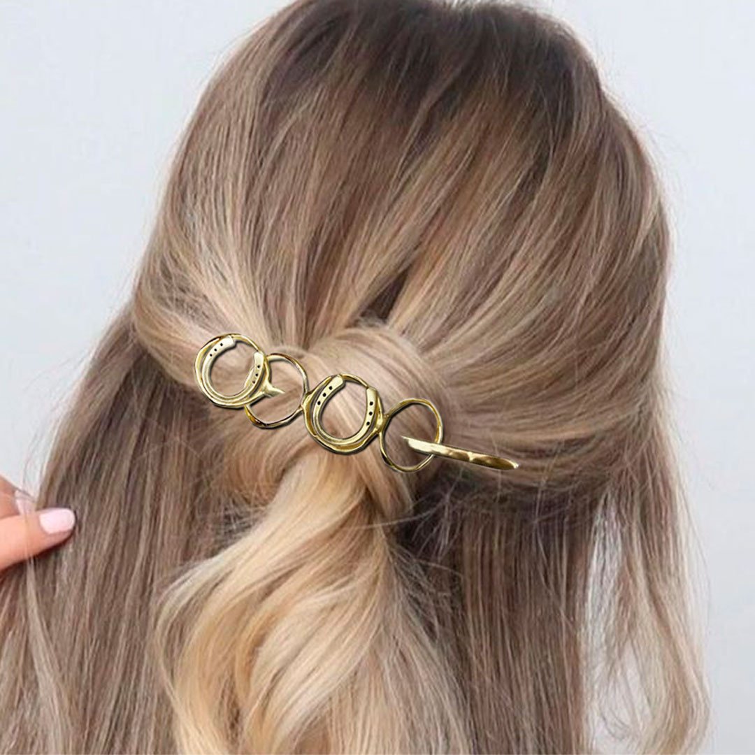 Handcast Horseshoe and 14k Gold on Brass Center Ring Bun Cover Hair Pin Urban-Equestrian